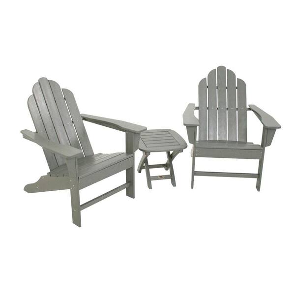 POLYWOOD Long Island Grey 3-Piece Adirondack Patio Seating Set