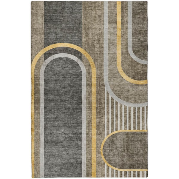 Dream Shag Premium Machine Washable Abstract ADS532 Taupe 8 ft. x 10 ft. Area Rug