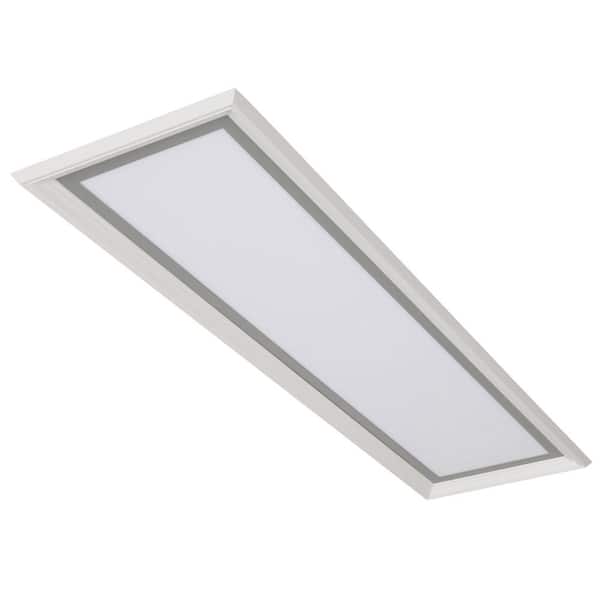 Commercial Electric Augusta 50 in. x 15 in. Satin Nickel, White Frame CCT Selectable LED Flush Mount Ceiling Light 4000 Dimmable Lumens