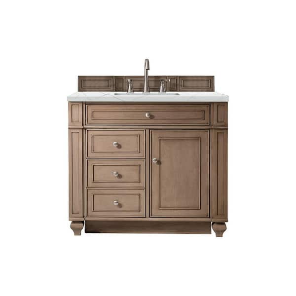 James Martin Vanities Bristol 36 in. W x 23.5 in. D x 34 in. H Bathroom Vanity in Whitewashed Walnut with Ethereal Noctis Quartz Top