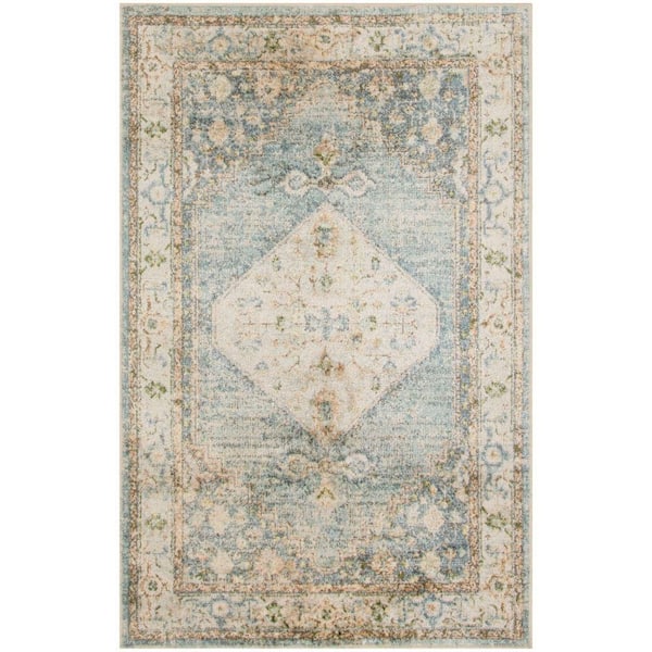 Nourison Astra Machine Washable Silver Blue 3 ft. x 5 ft. Center medallion Traditional Area Rug