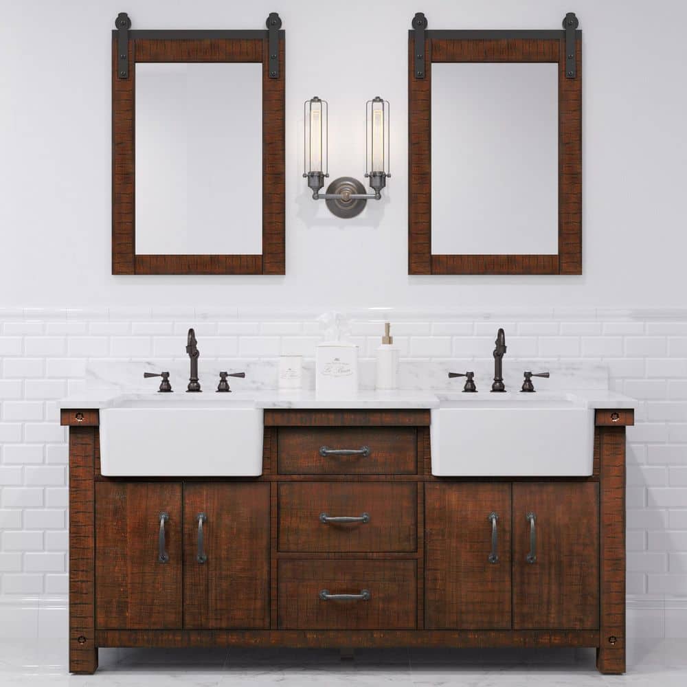 Paisley 72 in. W x 22 in. D Vanity in Rustic Sienna with Marble Vanity Top in White with White Basin and Mirror price history on PriceWatchPro