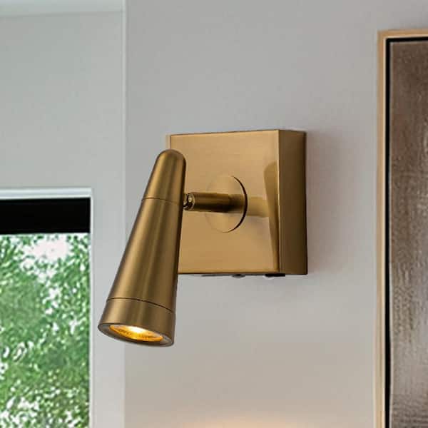 W6 in. Rechargeable Cordless Wall Sconce Integrated LED Brass Spot Light Remote and Stepless Touch Dimming Accent Light