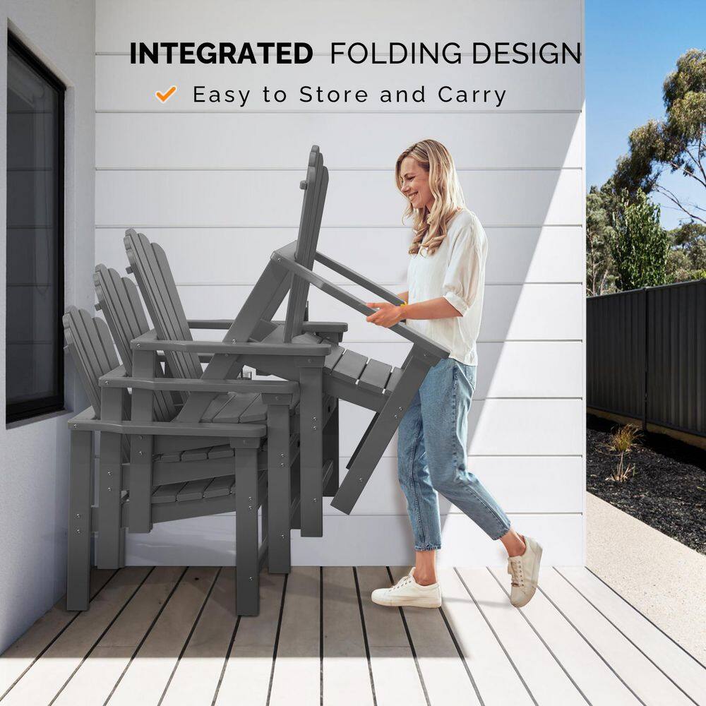 Gray HDPE Folding Adirondack Chair with Cup Holder