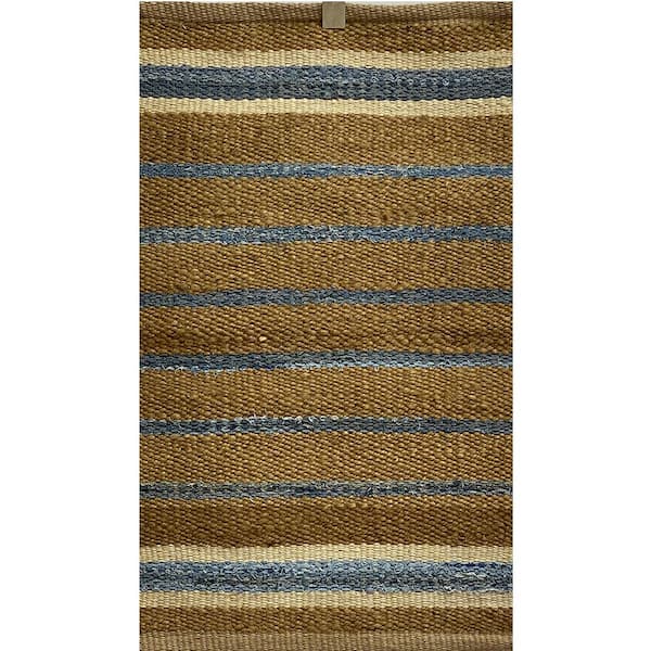 Unbranded Accord Blue 2 ft. 6 in. x 4 ft. Coastal Striped Organic Jute Area Rug