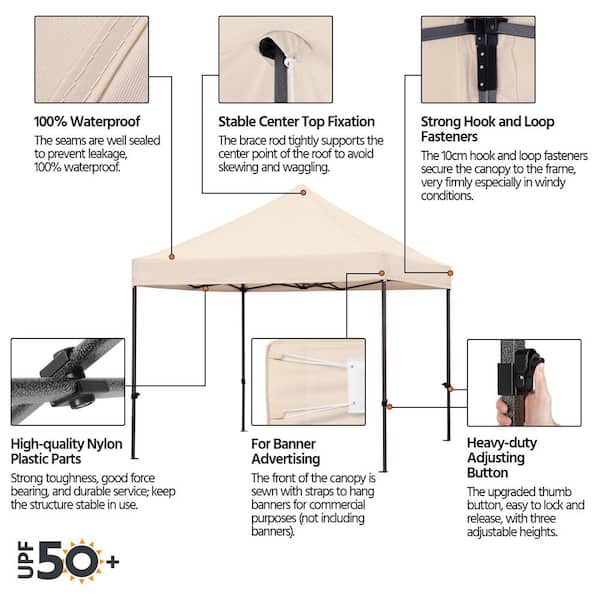 Kostumer Advarsel Arbejdskraft Yaheetech 10 ft. x 10 ft. Heavy Duty Commercial Instant Pop-up Canopy Tent,  Waterproof, 3-Level Adjustable Height DYeuq20001 - The Home Depot