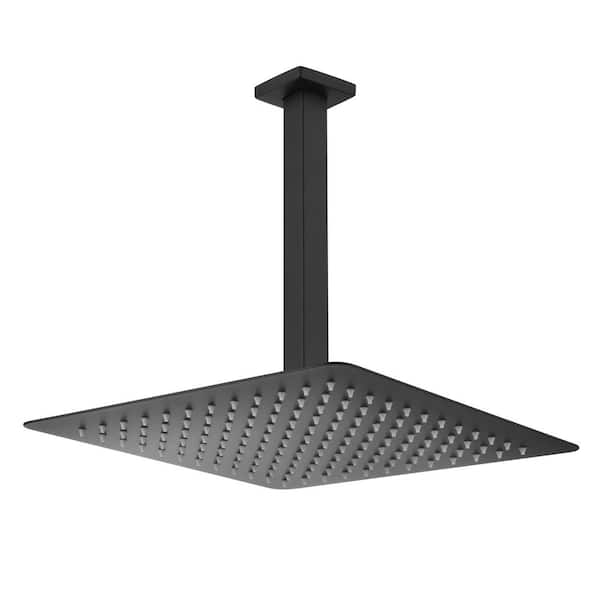 1-Spray Patterns with 2.5 GPM 11.8 in. Ceiling Mount Fixed Shower Head with Shower Arm in Matte Black