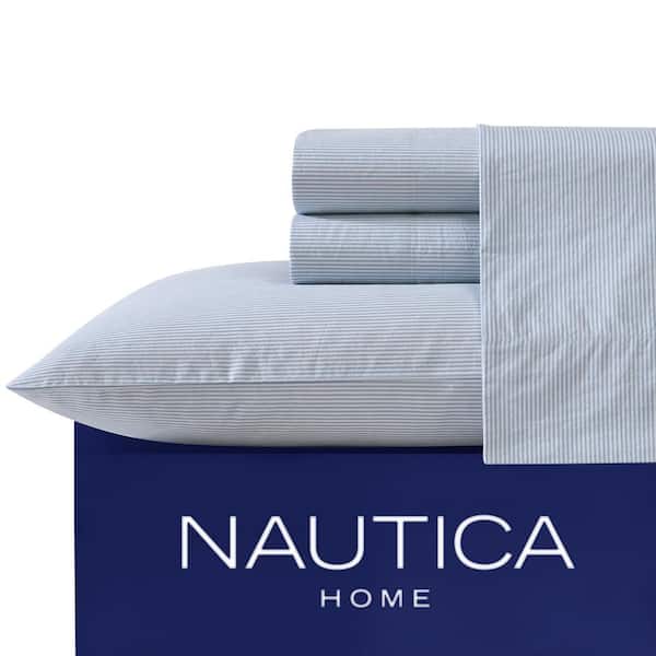 Nautica Penny Pinstripe 4-Piece Light Blue Cotton Full Sheet Set