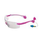 Women's Sport Safety Glasses Pink Frame Indoor/Outdoor Lens with Built In NRR 27 db TPR PermaPlug Earplugs