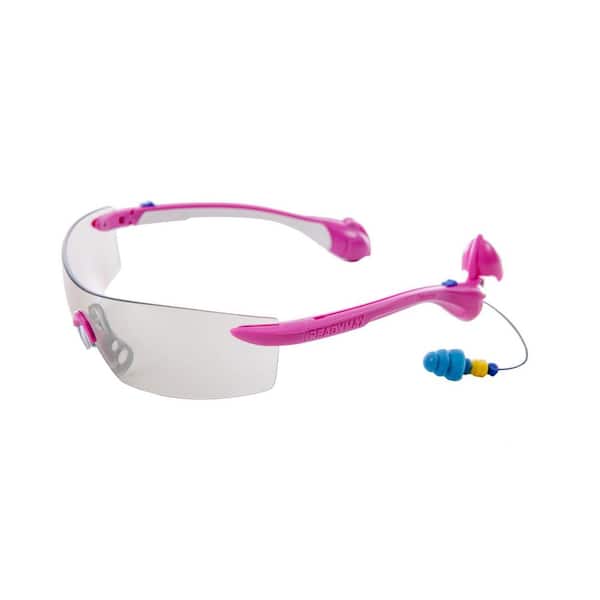 SoundShield Women's Sport Safety Glasses Pink Frame Indoor/Outdoor Lens with Built In NRR 27 db TPR PermaPlug Earplugs