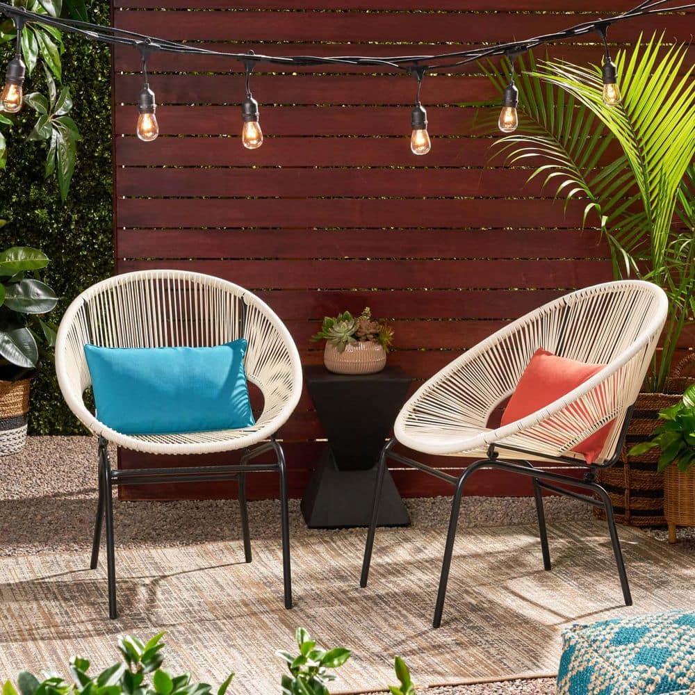 White Outdoor Dining Chairs Lounge Chairs Stacking Bistro Chairs with Woven