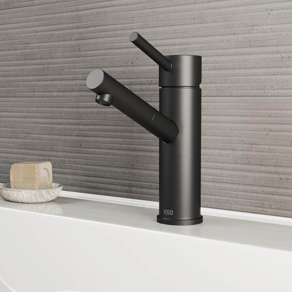 Matte Black Brass Single Hole Bathroom Faucet with Push Tilt Handle