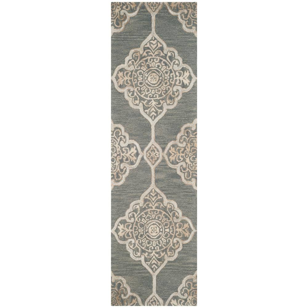 Hand-tufted Slate and Beige Wool Silk Blend Area Rug