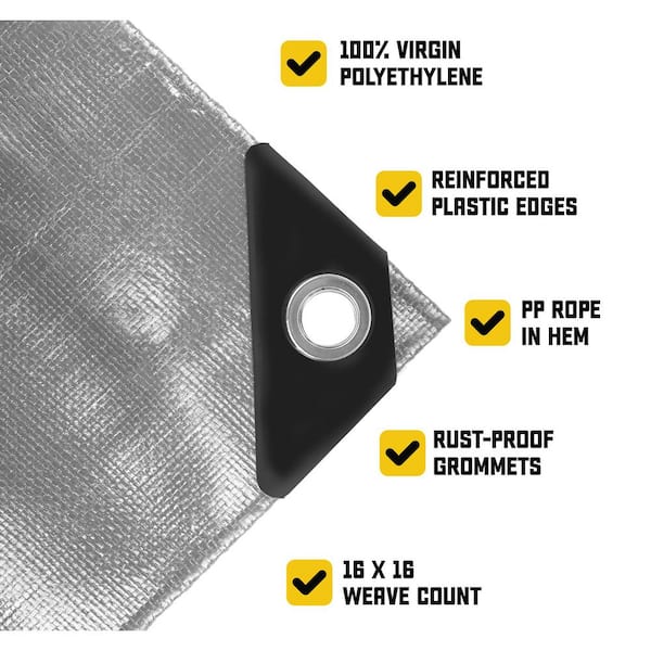 24 ft. x 30 ft. Silver/Black 20 Mil Heavy Duty Polyethylene Tarp, Waterproof, UV Resistant, Rip and Tear Proof