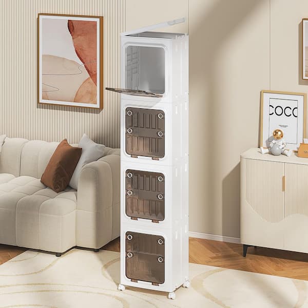 VECELO 4-Tier Stackable Storage Cabinet Set with Clear Doors and