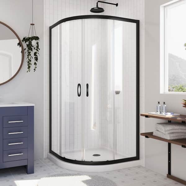 DreamLine Prime 36 in. W x 74 3/4 in. H Sliding Semi Frameless Corner Shower Kit in Matte Black with Clear Glass
