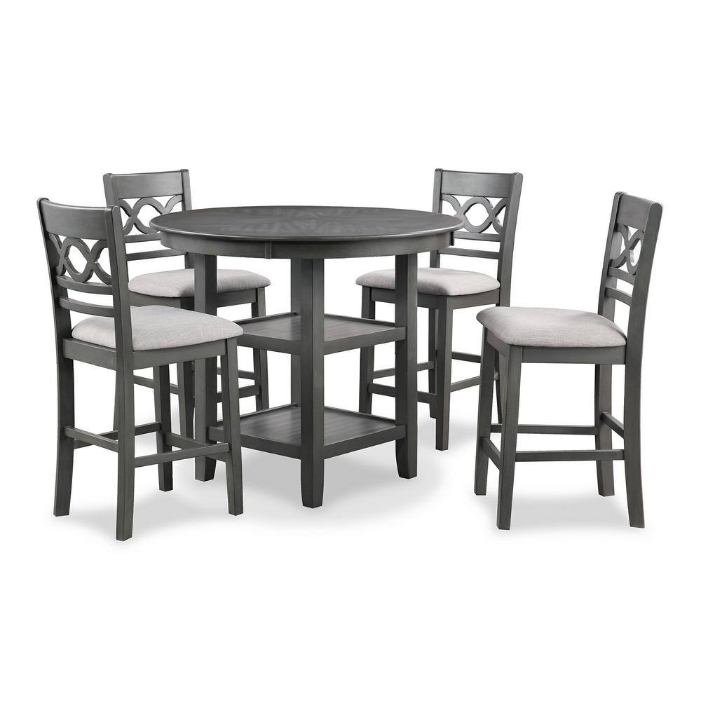 Cori Gray Round Wood Counter Dining Set with 4 Chairs