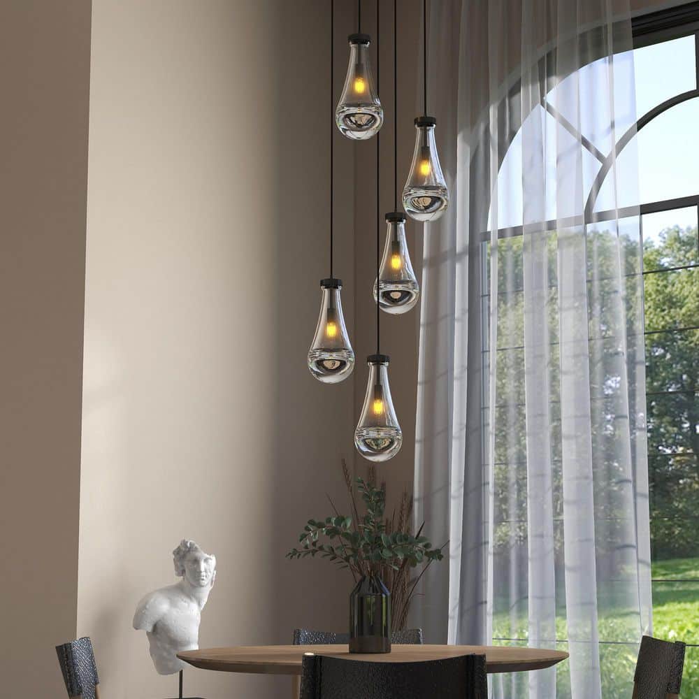 5-Light Black High Adjustable Linear Chandeliers for Living Room, Foyer, StairwellandBedroom price history on PriceWatchPro