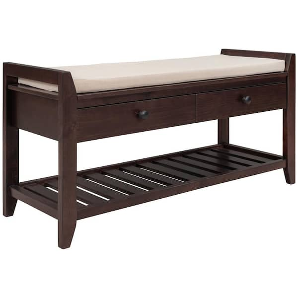 Harper & Bright Designs Entryway Light Wood Storage Bench with Cushioned Seat, Drawers and Shoe Rack 19.8 in. H x 39 in. W x 14 in. D