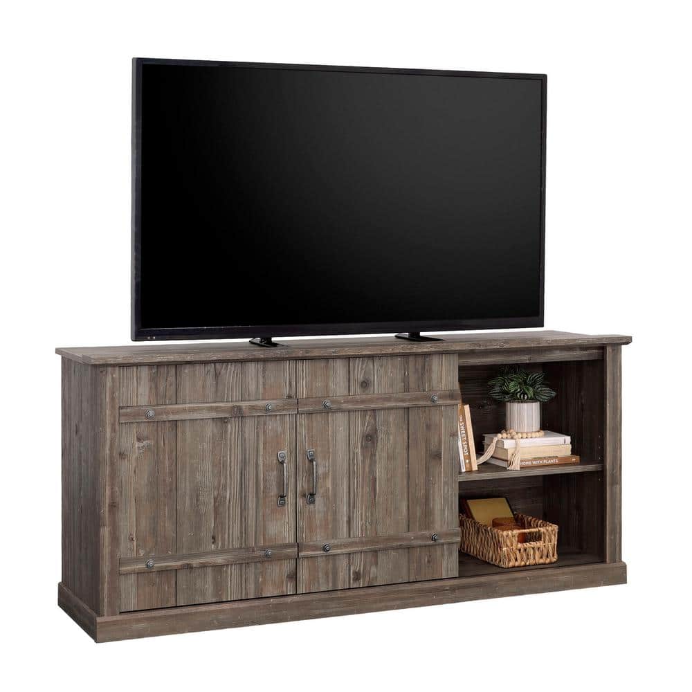 Pebble Pine Farmhouse TV Credenza with Sliding Doors