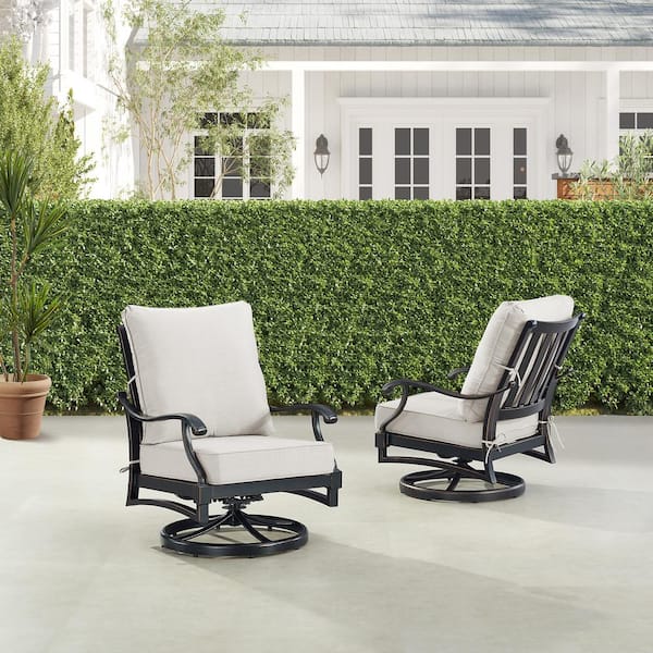 Pair of Black Aluminum Deep Seating Swivel Rocker Club Chairs with Cushions