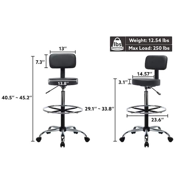 Adjustable Office Foot Stool w/Wheels, Height Adjustable Rolling Leg Rest  Black