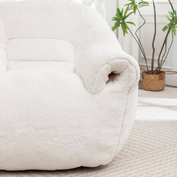 sumyeg White Faux Fur Bean Bag Chair, Stuffed Floor Sofa with Back