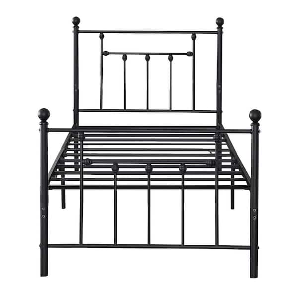 39 in. W Black Twin Size Bed Frame Heavy Duty Metal Platform, Premium Steel Slat With Headboard and Footboard
