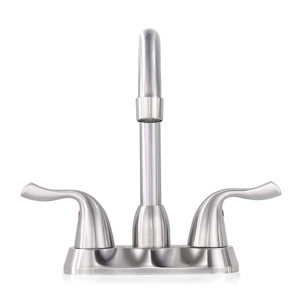 Zalerock 4 in. Centerset Double Handle High Arc Bathroom Faucet with Pop-Up Drain Kit and Supply Line Included in Brushed Nickel