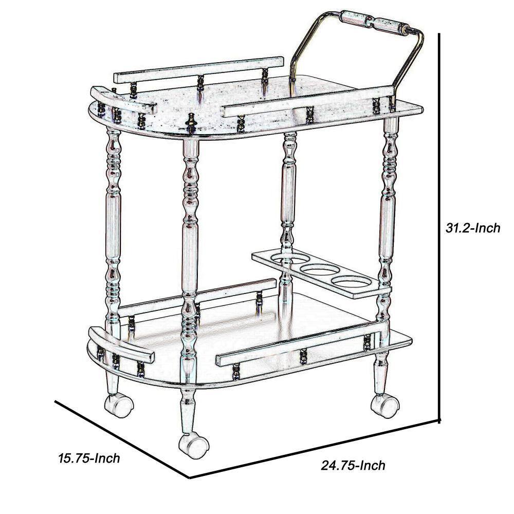 Cherry Wood 2-Tier Traditional Serving Cart with Wine Storage