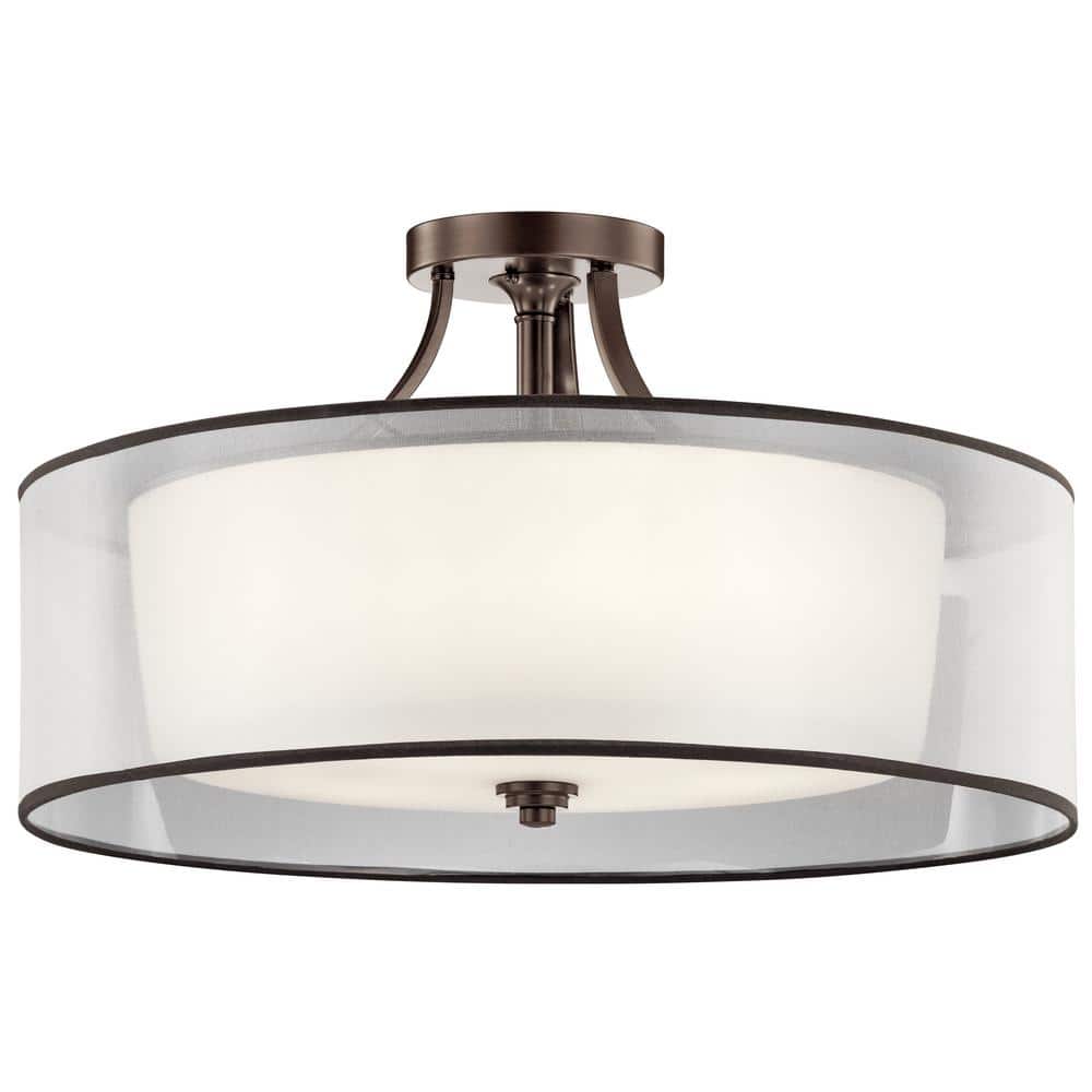 28" Pewter Transitional Semi-Flush Ceiling Light with White Shade