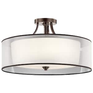 Lacey 5-Light Mission Bronze Drum Hallway Semi-Flush Mount Ceiling Light with Translucent Organza Outer Shade