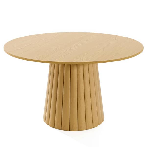 Lirago Cone Natural Colored Wood 60" Column Base Wide Strip Straight Edge Dining Table for 8