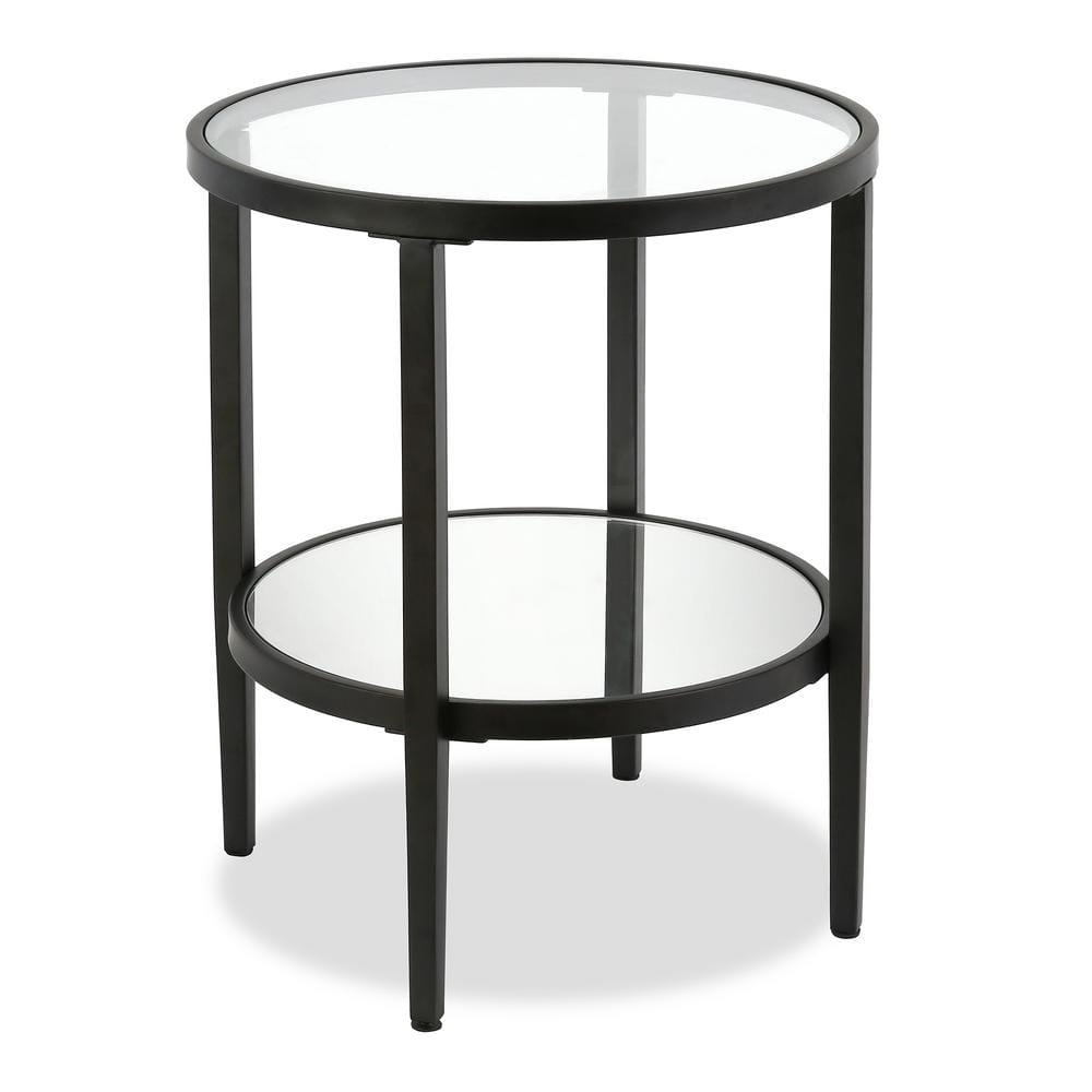 Hera 20" Blackened Bronze Round Metal & Glass Side Table