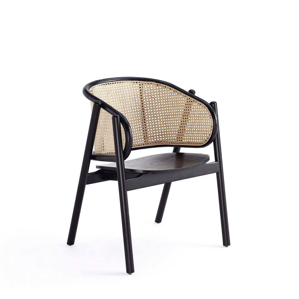 Black Ash Wood Round Dining Table with 4 Cane Chairs