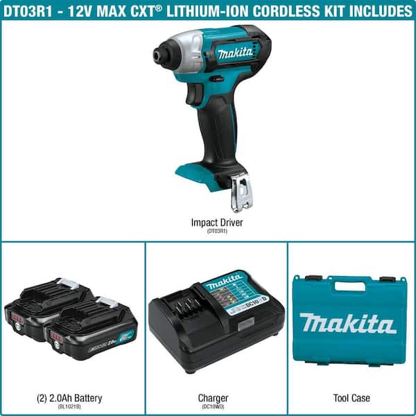 12V max CXT Lithium-Ion 1/4 in. Cordless Impact Driver Kit with (2) Batteries 2.0Ah, Charger, Hard Case