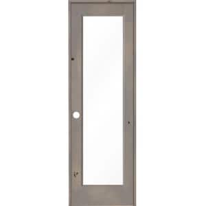 28 in. x 96 in. Rustic Knotty Alder Right-Hand Full-Lite Clear Glass Grey Stain Solid Wood Single Prehung Interior Door