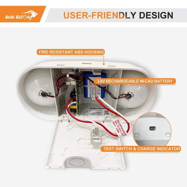 RUN BISON White 2-Head Integrated LED Emergency Light with 3.6