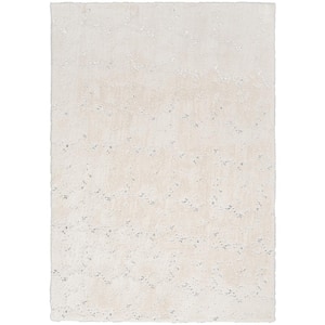 Cozy Shimmer Ivory Silver 8 ft. x 10 ft. Solid Contemporary Area Rug