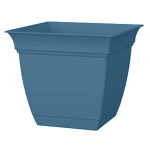 12 in. Slate Blue Eclipse Plastic Planter with Attached Saucer