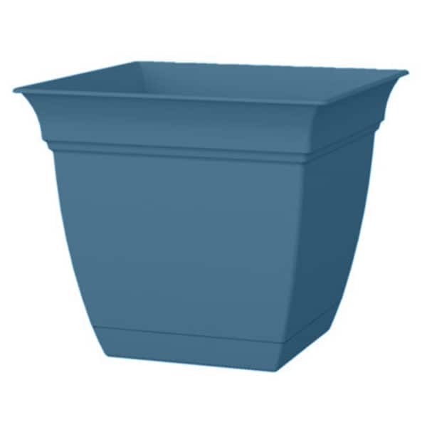 Unbranded 12 in. Slate Blue Eclipse Plastic Planter with Attached Saucer