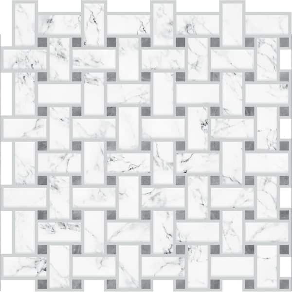 RoomMates Grey Basketweave Carrara Marble 10.5 in. x 10.5 in. x 0.06 in. Vinyl Peel and Stick Backsplash