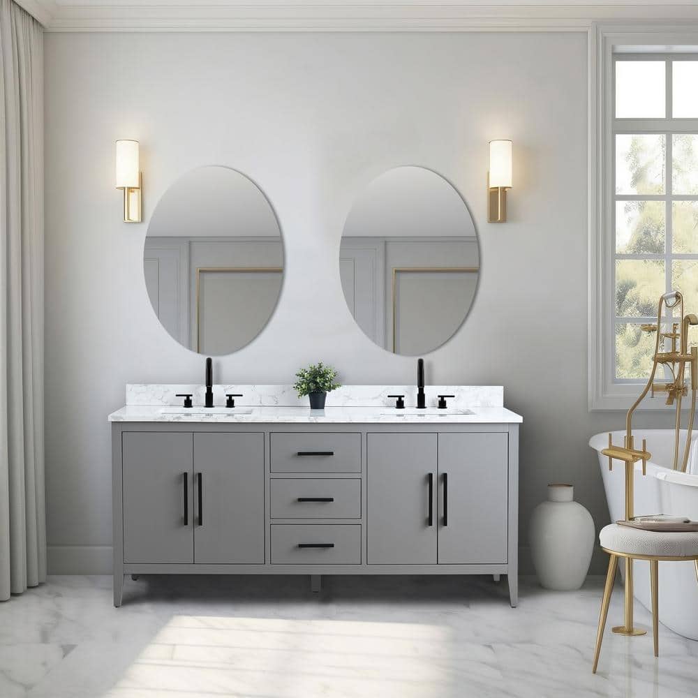 72" Cashmere Gray Double Sink Vanity with Engineered Marble Top