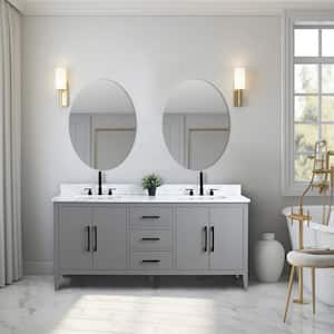 72 in. W x 22 in. D x 34 in. H Double Sink Bathroom Vanity Cabinet in Cashmere Gray with Engineered Marble Top