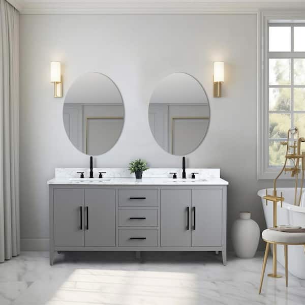 72 in. W x 22 in. D x 34 in. H Double Sink Bathroom Vanity Cabinet in Cashmere Gray with Engineered Marble Top