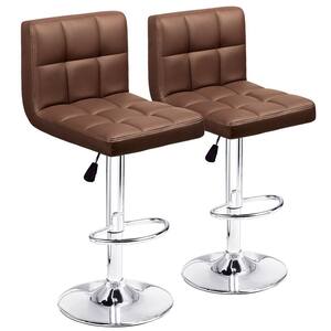 33 in. - 44 in. Height Brown Low Back Metal Adjustable Bar Stool with PU Leather-Seat 360° Swivel (Set of 2)