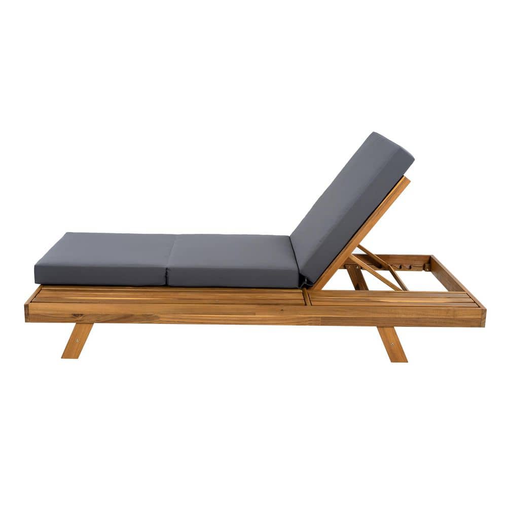 Solid Teak Acacia Wood Outdoor Chaise Lounge with 4 Inch Thick Triple Fold Dark Gray Cushions price history on PriceWatchPro