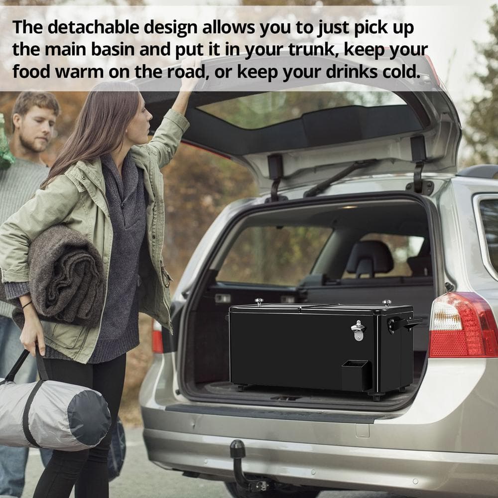 Black Metal 80 Qt. Outdoor Rolling Cooler Cart with Detached Lid