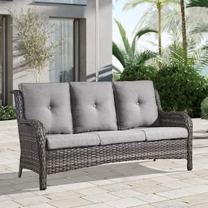 ArcoBay Metal and Gray Wicker Outdoor 3-Seat Sectional Couch Sofa with Olefin Gray Cushions