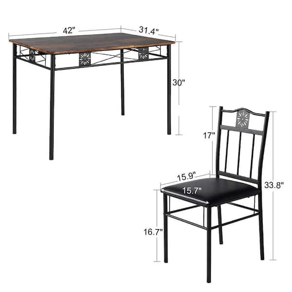 5-Piece Dining Table Set Wooden Kitchen Table 1 Table 4 Chairs Metal Legs, Rectangular Dining Table Sets，42.1"L, Brown